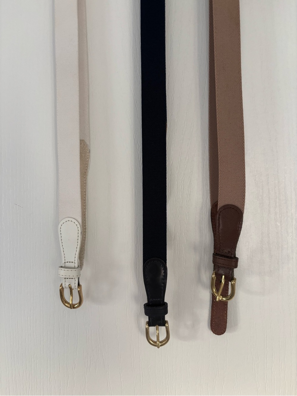 3 Classic Leather-Trim Women's Belts - White, Brown, Navy - Picture 2 of 5